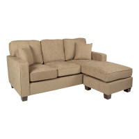OSP Home Furnishings RSL55-SK334 Russell Sectional in Earth fabric with 2 Pillows and Coffee Finished Legs
